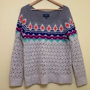 American Eagle Tribal Fair Isle Solid / Ooen Knit Boatneck Multicolor Sweater XL